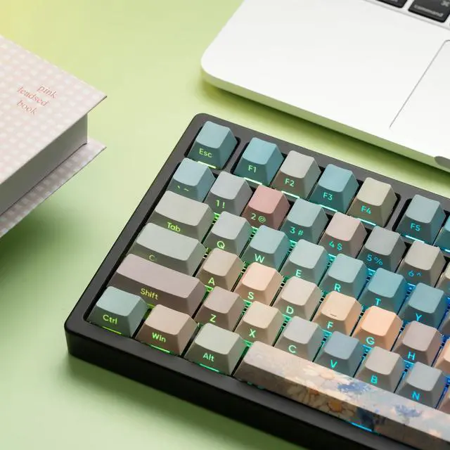 Alt view image 4 of 5 - dagaladoo Double Shot PBT keycaps Green/Blue Shine Through keycaps 132 Keys Side Printed Custom Key caps Keyboard Cherry Profile dye-sub Key caps for MX Switches Mechanical Keyboard(Oil Painting)