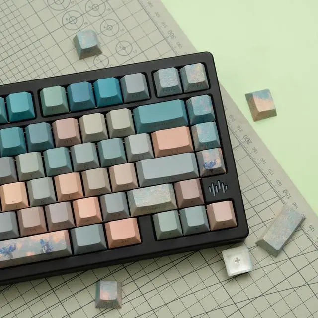 Alt view image 5 of 5 - dagaladoo Double Shot PBT keycaps Green/Blue Shine Through keycaps 132 Keys Side Printed Custom Key caps Keyboard Cherry Profile dye-sub Key caps for MX Switches Mechanical Keyboard(Oil Painting)