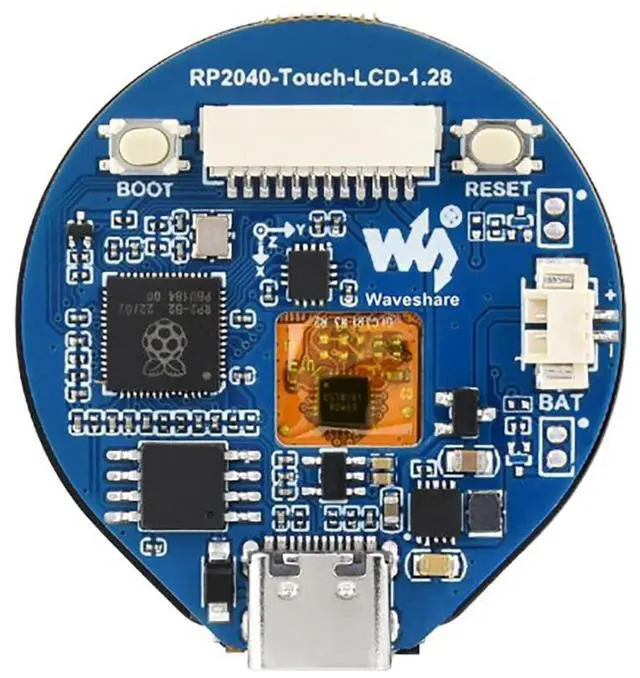 Alt view image 2 of 5 - Coolwell RP2040 Microcontroller Development Board with 1.28inch Round Touch LCD Display Tiny Size Accelerometer and Gyroscope Sensor USB Type-C Port 6-axis Sensor