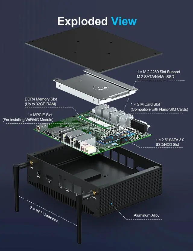Alt view image 4 of 5 - Baieyu Industrial PC with 8GB RAM DDR4 128GB SSD, Core i5-8260U, Fanless Mini PC Windows 10 Pro with 2 × HD Ports, 2 × RS232 COM, 2 × RJ45 LAN Ports, 8 × USB Fanless Industrial Computer WiFi & BT4.2