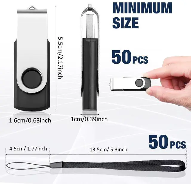Alt view image 2 of 5 - Aoriher 50 Pack USB 2.0 Flash Drives Bulk, Portable USB Thumb Drives with Lanyards, Swivel Flash Drives Thumb Drives for Office School Data Storage (4GB)