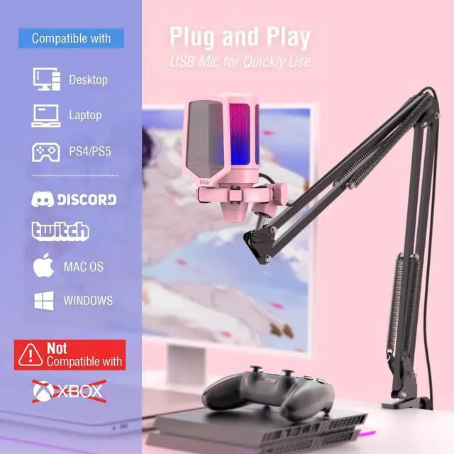 Alt view image 2 of 5 - FIFINE Gaming USB Microphone Kit with Over-Ear Streaming Headset Bundle, PC Computer Mic Set with RGB, Mute, Gain Knob, Wired Headphones with Boom Mic for Recording Video Game (A6TP+H6W)