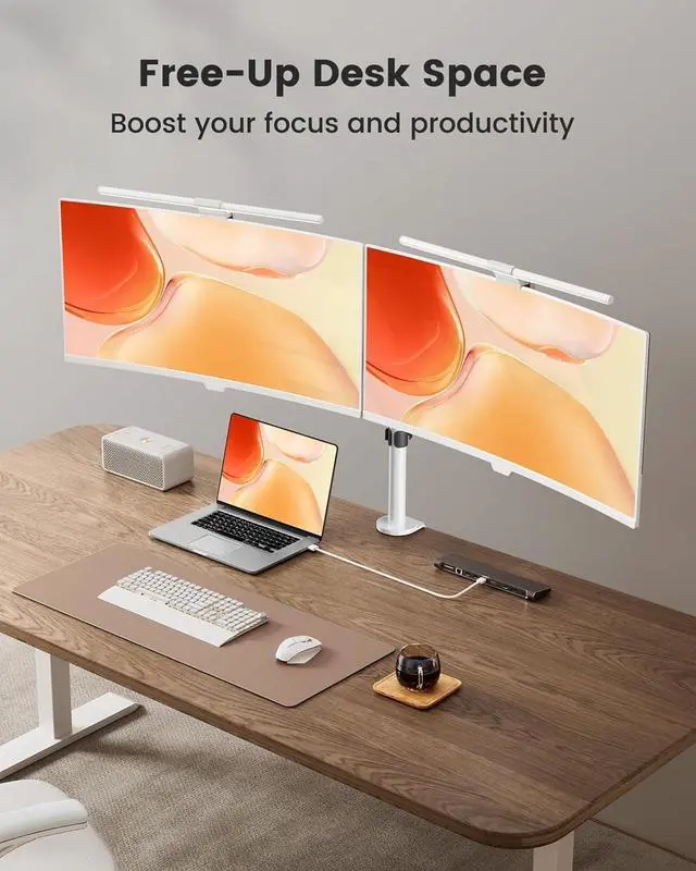 Alt view image 5 of 5 - ErGear Fully Adjustable Dual Monitor Mount for 2 Screens up to 32 Inches, Holds up to 17.6 lbs Each Arm, Desk Stand, White