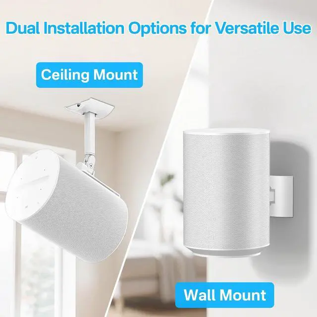 Alt view image 4 of 5 - Pair of Speaker Wall Mount for Sonos Era 100 Ceiling Mount or Tilt and Swivel Adjustable Bracket for Sonos Era 100 Wall Mount White with Flexible Mounting Ways Ceiling Mount for Sonos Era 100