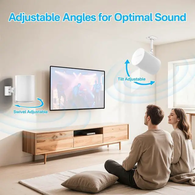 Alt view image 5 of 5 - Pair of Speaker Wall Mount for Sonos Era 100 Ceiling Mount or Tilt and Swivel Adjustable Bracket for Sonos Era 100 Wall Mount White with Flexible Mounting Ways Ceiling Mount for Sonos Era 100