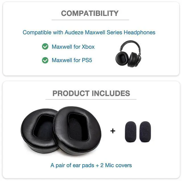 Alt view image 5 of 5 - Voarmaks Maxwell Ear Pads - Extra Large Thick Lambskin Earpads Compatible with Audeze Maxwell Headphones Thick Filling Memory Foam Replacement Cushion Plus 2 Mic Covers