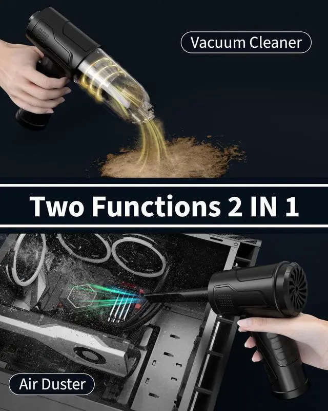Alt view image 3 of 5 - Powerful Compressed Air Duster for Deep Cleaning-Replace Compressed Air Can-No Canned Air Duster-Keyboard Cleaner-PC Cleaning-Rechargeable-3-Speeds-95000RPM Cordless Air Blower-Car Duster 8000mAh