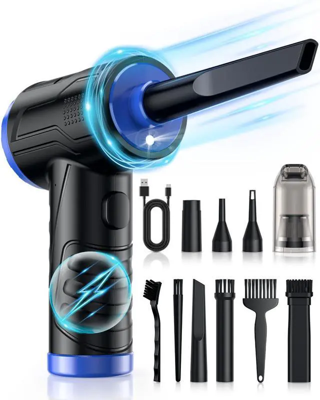 Main image of Powerful Compressed Air Duster for Deep Cleaning-Replace Compressed Air Can-No Canned Air Duster-Keyboard Cleaner-PC Cleaning-Rechargeable-3-Speeds-95000RPM Cordless Air Blower-Car Duster-Blue