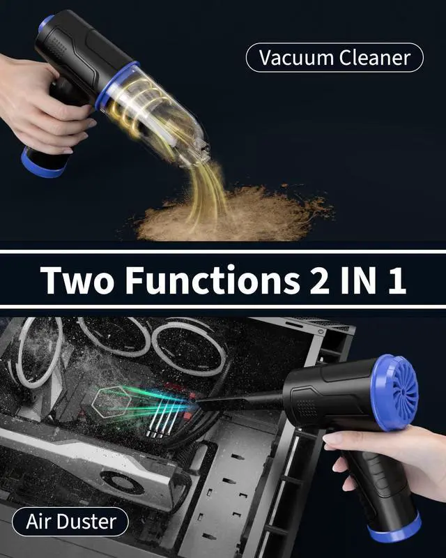 Alt view image 3 of 5 - Powerful Compressed Air Duster for Deep Cleaning-Replace Compressed Air Can-No Canned Air Duster-Keyboard Cleaner-PC Cleaning-Rechargeable-3-Speeds-95000RPM Cordless Air Blower-Car Duster-Blue