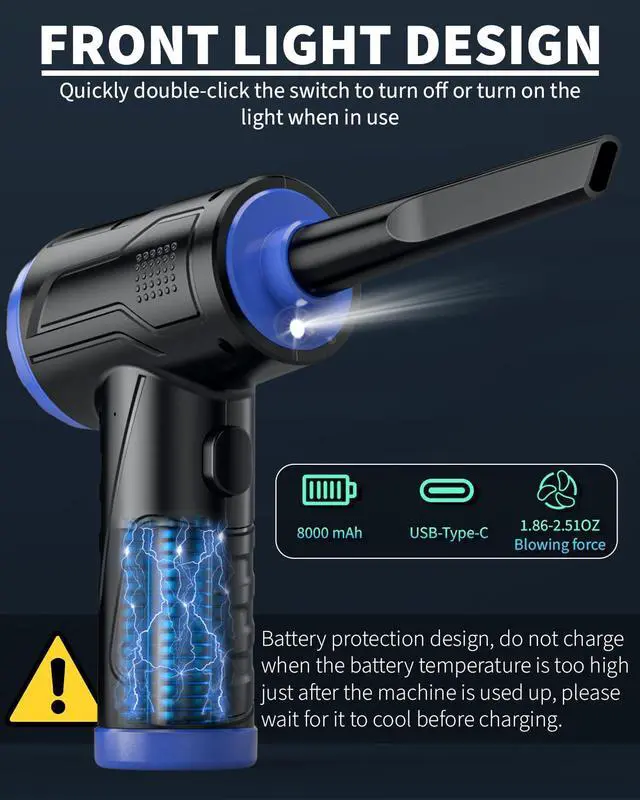 Alt view image 4 of 5 - Powerful Compressed Air Duster for Deep Cleaning-Replace Compressed Air Can-No Canned Air Duster-Keyboard Cleaner-PC Cleaning-Rechargeable-3-Speeds-95000RPM Cordless Air Blower-Car Duster-Blue