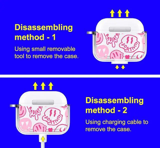 Alt view image 3 of 5 - MOSNOVO for Airpods 3 Case, for Airpods 3 Cover, Pink Dripping Smiles Face Print Protective Clear Case with Shockproof Dual Layer Hard Luxe Metal Ring Designed for AirPods 3rd Generation