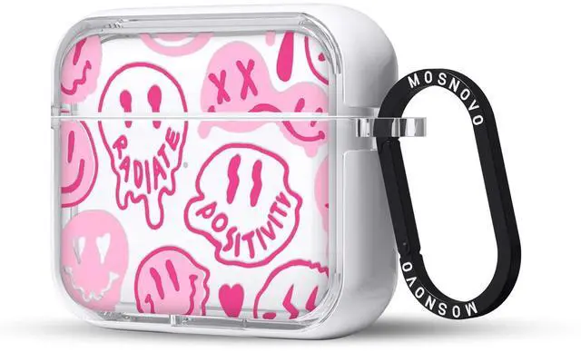 Main image of MOSNOVO for Airpods 3 Case, for Airpods 3 Cover, Pink Dripping Smiles Face Print Protective Clear Case with Shockproof Dual Layer Hard Luxe Metal Ring Designed for AirPods 3rd Generation