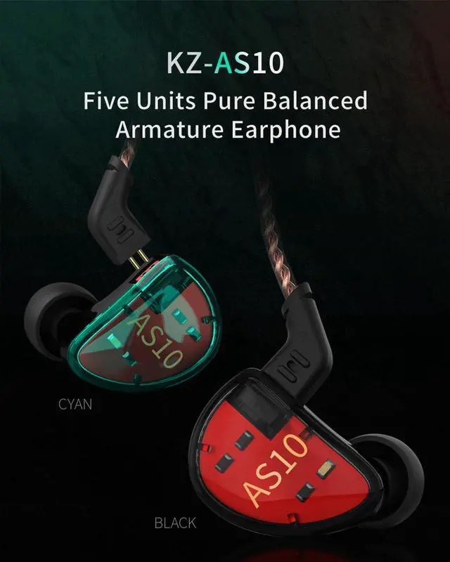 Alt view image 2 of 5 - keephifi KZ AS10 IEM Earphones with Microphone,Balance Amature 5BA Wired Headphones,Noise Cancelling Earbuds Headset for Musicians,Singers,Drummers(Green with Mic)