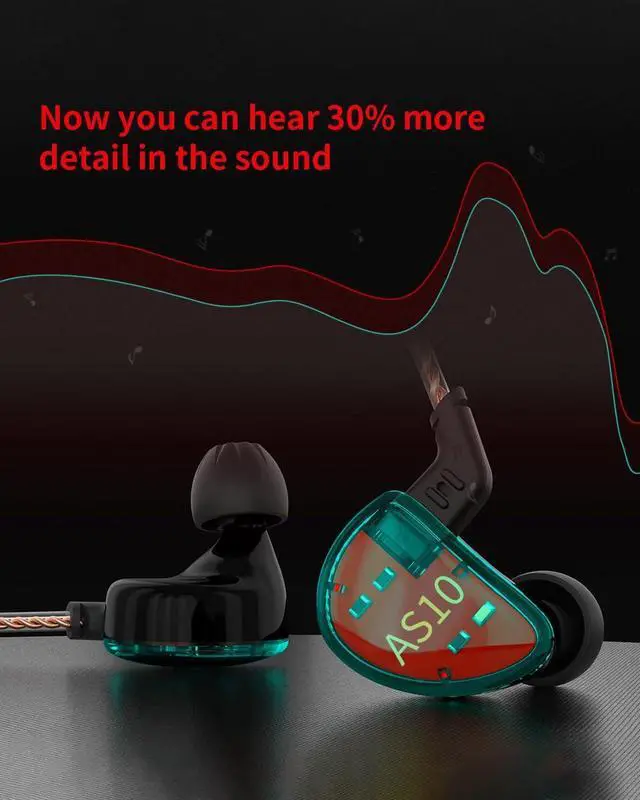 Alt view image 3 of 5 - keephifi KZ AS10 IEM Earphones with Microphone,Balance Amature 5BA Wired Headphones,Noise Cancelling Earbuds Headset for Musicians,Singers,Drummers(Green with Mic)