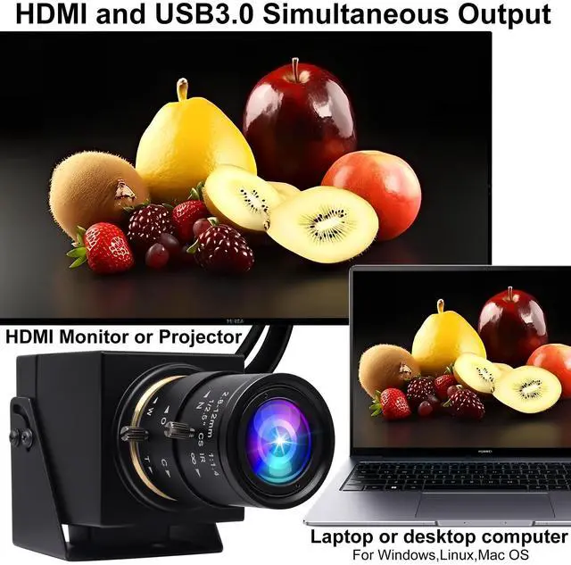 Alt view image 3 of 5 - IEights 4K USB3.0 HDMI Camera 4K 60fps 2.8-12mm Zoom Webcam for Computer Mini Lightburn Camera for Laser Engraver H.264 Telescope USB Security Industrial PC Webcamera for Raspberry Pi Jetson Nano