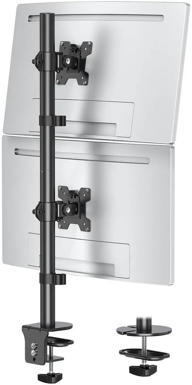 Main image of MOUNTUP Dual Monitor Stand, Vertical Monitor Mount for 2 Max 32 inch Stack Screen Monitors, Height Adjustable, Swivel, Tilt Monitor Desk Mount with C Clamp Grommet Base, MU3004
