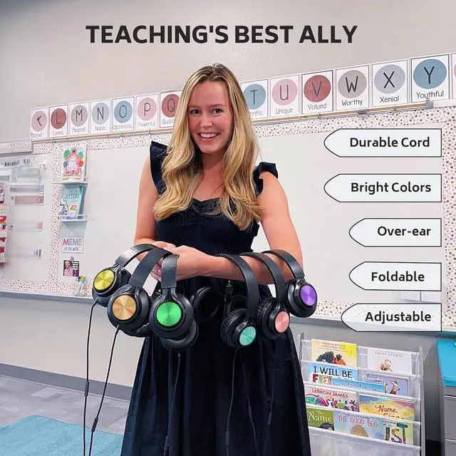 Alt view image 4 of 5 - AILIHEN Classroom Headphones Bulk 6 Pack - Kids Headphones for School K-12 Class & Teachers, Foldable Wired Headset with Microphone & 3.5mm Jack for Student Laptop Tablets Chromebook (6 Colorful)