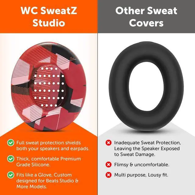 Alt view image 3 of 5 - WC SweatZ Studio - Patented Earpad Covers for Beats Studio 3 (A1914) & Beats Studio 2 (B0500 /B0501), Made by Wicked Cushions | Sweatproof & Easily Washable | Red Prism