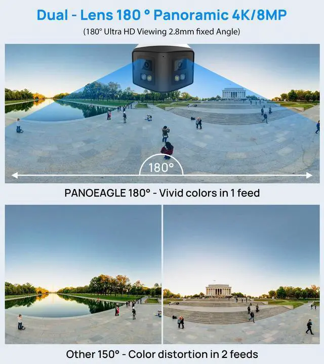 Alt view image 3 of 5 - VIKYLIN 180° Dual-Lens 4MP PoE IP Security Bullet Camera with Panoramic Ultra Wide Viewing Angle, 2-Way Talk, Human Detection, SD (512GB), Full Color/EXIR2.0 Night Vision,NDAA Complaint