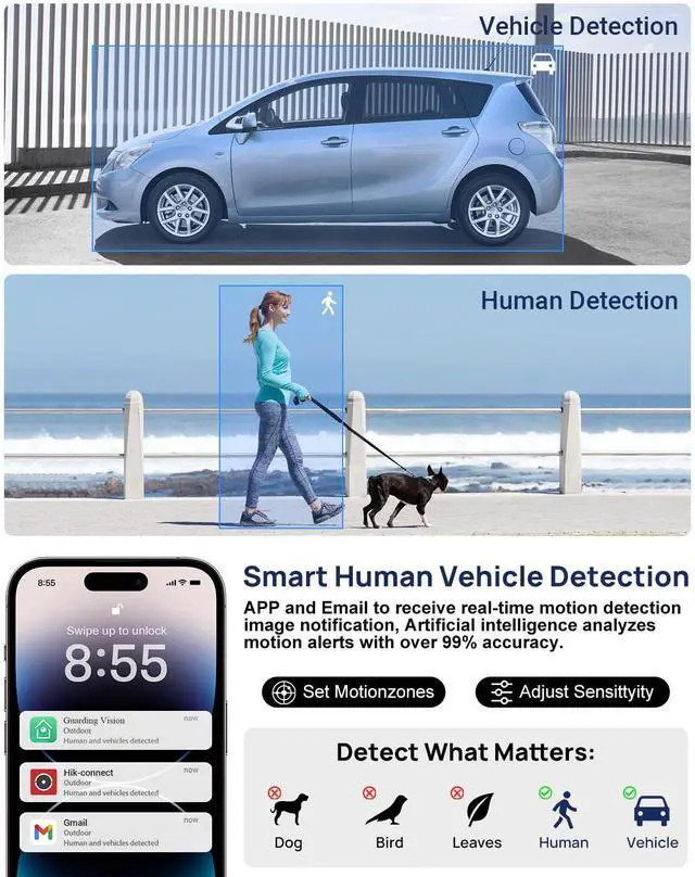 Alt view image 4 of 5 - VIKYLIN 5MP IP PoE Vandal Dome Camera, Smart Hybrid Light Color Night Vision, AI Human Vehicle Detection, Outdoor Security Camera with One Way Audio, H265+, Hikconnect/SADP/iVMS4200,