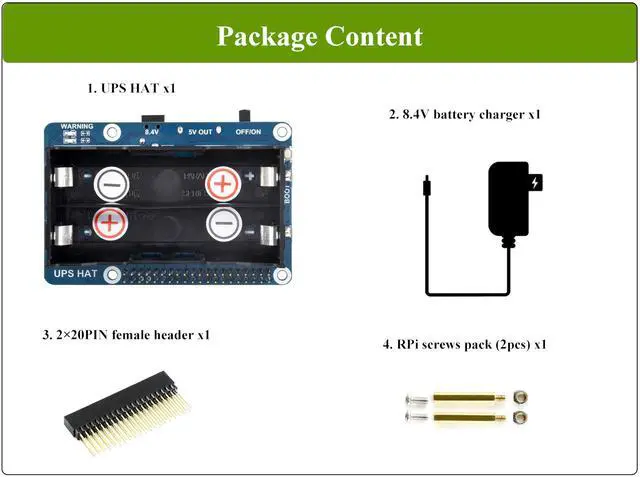 Alt view image 2 of 5 - Uninterruptible Power Supply UPS HAT for Raspberry Pi 4B/3B+/3B, Support Power Supply Charge and Power Output at The Same Time, Provides Power Supply via Pin Header, with 5V USB Output