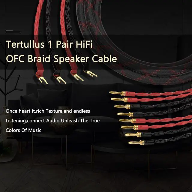 Alt view image 2 of 5 - Tertullus Audiophile Biwire Speaker Cable Spade to Banana Plug, 1 Pair HiFi Speaker Cable High-Fidelity Sound Cables with 4 Spade and 8 Banana Plugs (2m/6.56ft)
