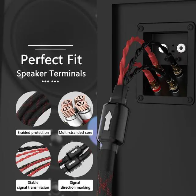 Alt view image 5 of 5 - Tertullus Audiophile Biwire Speaker Cable Spade to Banana Plug, 1 Pair HiFi Speaker Cable High-Fidelity Sound Cables with 4 Spade and 8 Banana Plugs (2m/6.56ft)