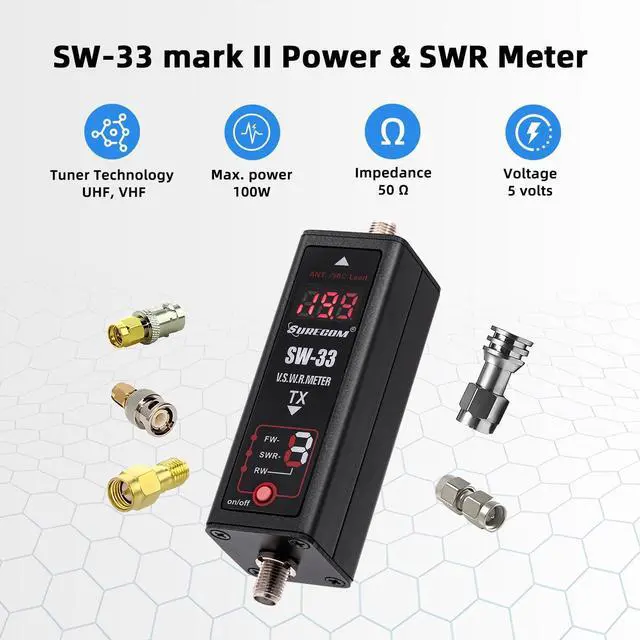 Alt view image 2 of 5 - Gam3Gear SURECOM SW-33 Mark II 100 W 125-525 Mhz Mini Digital VHF UHF Two-Way Radio Handheld Power & SWR Meter