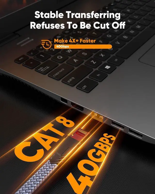 Alt view image 2 of 5 - Cat 8 Ethernet Cable 100 FT,Snowkids High Speed 40Gbps,2000Mhz Braided High Duty LAN Cable,Gold Plated RJ45 Connector,S/FTP Shielded Indoor Flat 26AWG Network Cable for Modem/Router/ps-3/4/5/Gaming/PC