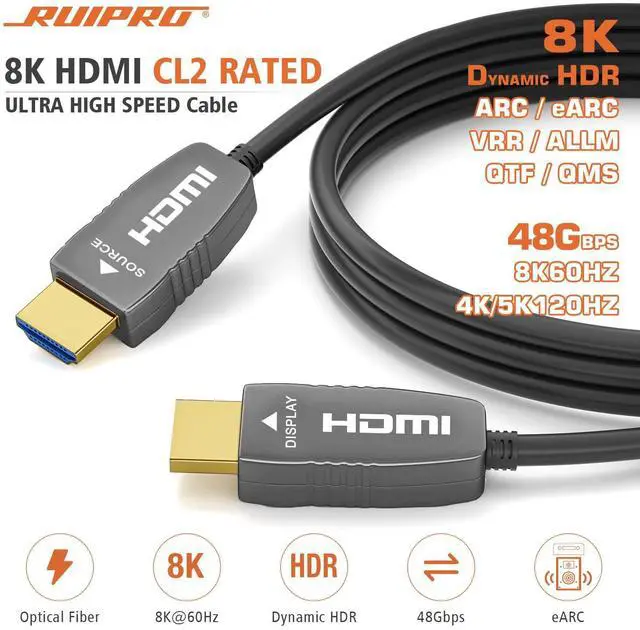 Alt view image 2 of 5 - RUIPRO 8K HDMI Fiber Optic Cable CL2 Rated 25 Feet 48Gbps 8K60Hz 4K120Hz Dynamic HDR eARC HDCP2.2/2.3 for RTX4080/4090/3080/3090, Xbox S/X, PS5/4, AVR, Projector, LG/Samsung/Sony TV