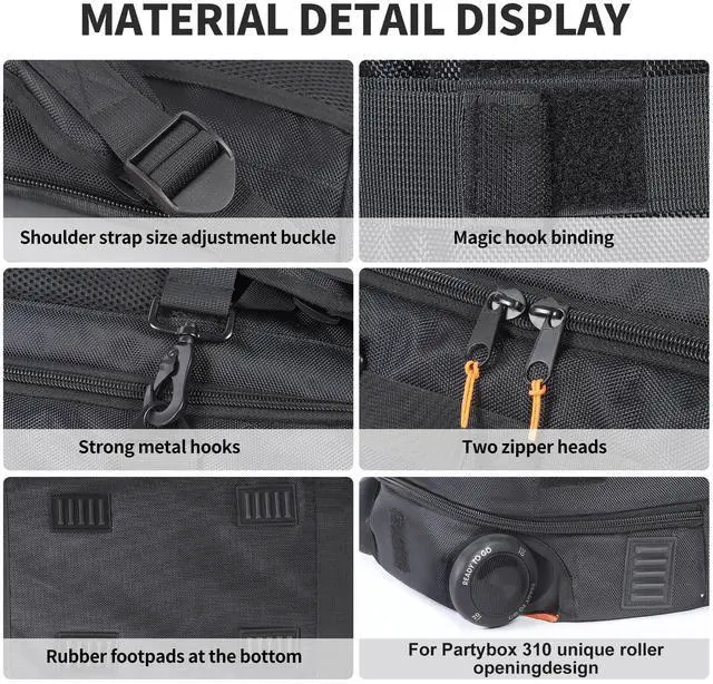Alt view image 5 of 5 - OUKNAK Speaker Bag Travel Case Replacement for JBL Party Box Series, Portable Speaker Carry Tote Bag Backpack for JBL Speaker (For JBL partybox 310 black)