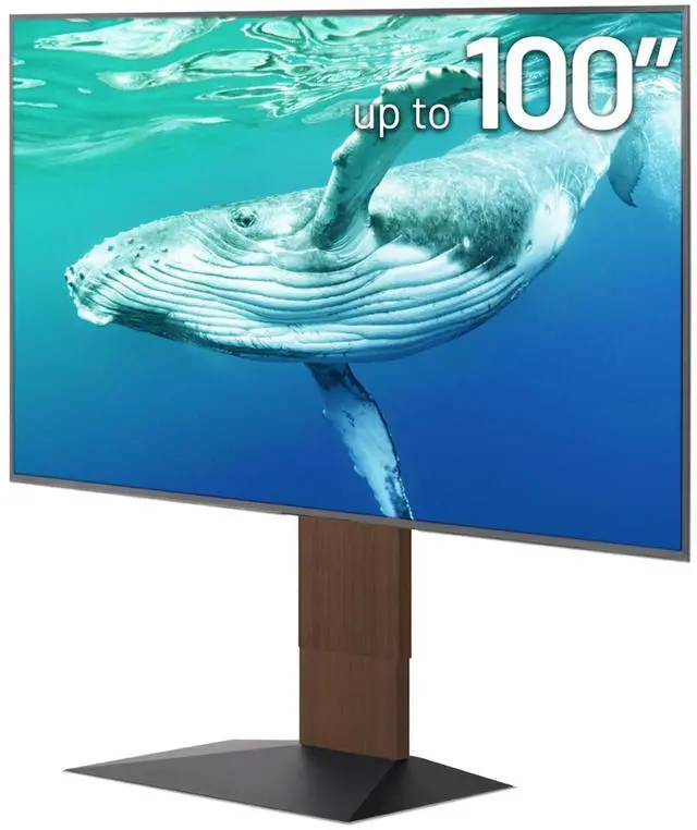 Main image of WALL V4 | Sleek Shallow Floor TV Stand for Extra Large 50-100 Inch | Walnut | for Large Screens | Living Room and Bedroom, Space Saving, Adjustable Mount, No Drill, Japan-Engineered Design