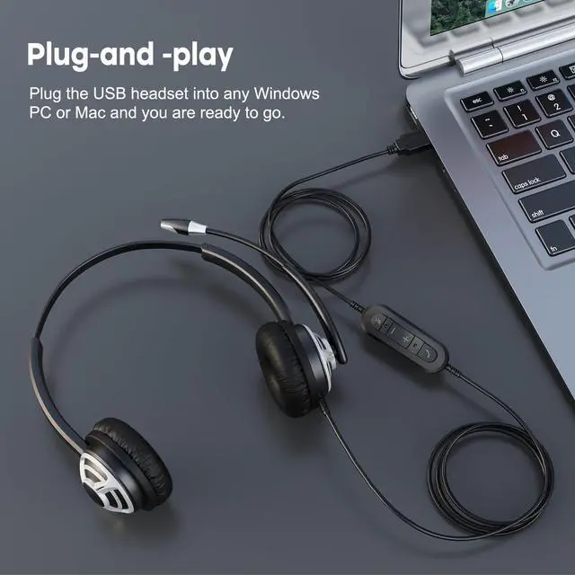 Alt view image 2 of 5 - MKJ USB Headset for Call Centers & Office - Noise Canceling Microphone, Wired USB Headphone for Computer PC Laptop, Compatible with Zoom, Ms Teams, Webex, Google Meet, Ideal for Hybrid Workspaces