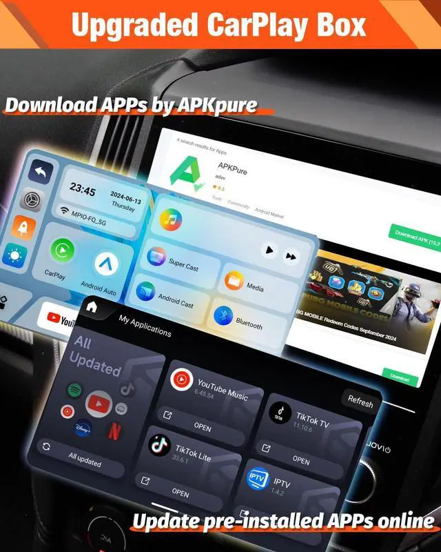 Alt view image 3 of 5 - KAMING Wireless CarPlay Adapter for Apple CarPlay and Android Auto, CarPlay Streaming Supports NetfIix, YouTube, IPTV, Wired CarPlay Cars from 2015 Purple