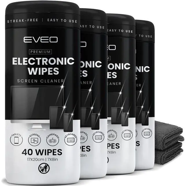 Main image of Electronic Wipes Streak-Free for Screen Cleaner & Smart Watch [4 Pack x 40] TV Screen, Smart TV, Computer Screen, Laptop, Phone, Tablet, and Electronics devices - Microfiber Cloth Included [160 Wipes]