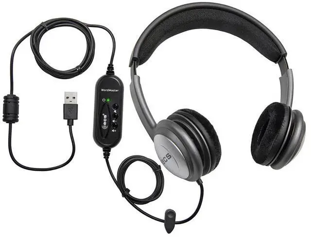 Main image of ECS WordSlinger USB Transcription Headset, 7-Foot Cord, Over-Head Design, Superior Audio Clarity, External Sound Card, Perfect for Medical & Legal Dictation, Comfortable Padded Headband & Ear Cups