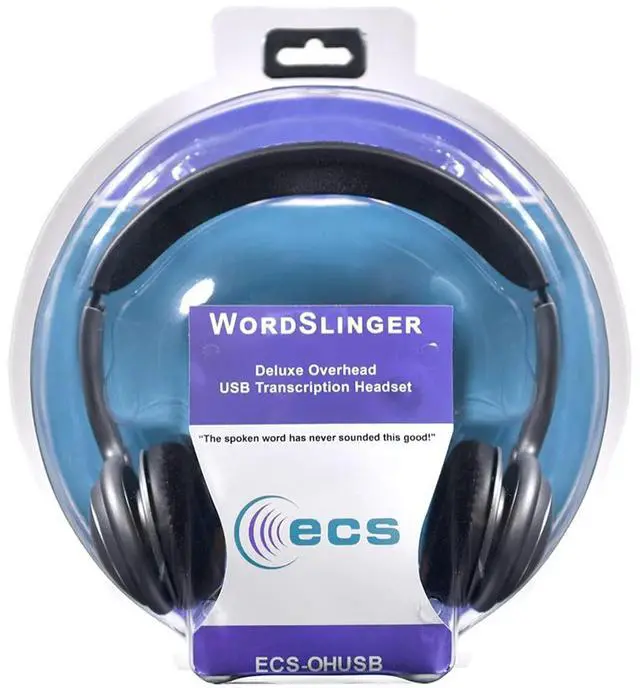 Alt view image 2 of 5 - ECS WordSlinger USB Transcription Headset, 7-Foot Cord, Over-Head Design, Superior Audio Clarity, External Sound Card, Perfect for Medical & Legal Dictation, Comfortable Padded Headband & Ear Cups