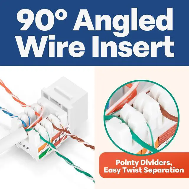 Alt view image 3 of 5 - Everest 90° Angled RJ45 Cat6 Keystone Jacks 50-Pack in White - Slim Profile Female RJ45 Connectors - Cat 6 Keystone Jack - Compatible with 90° Angled Speed Termination Tool - easyJACK (B094WB91H3)
