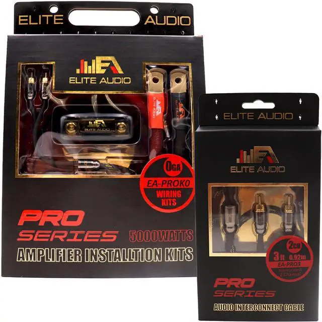 Main image of Elite Audio EA-PROK0 + EA-PRO3 Pro Series Amplifier Wiring Kit Bundle with 2-Channel RCA Combo - 5000W Max Power, 0GA Cables, Dual RCA Sets, ANL Fuse and Holder