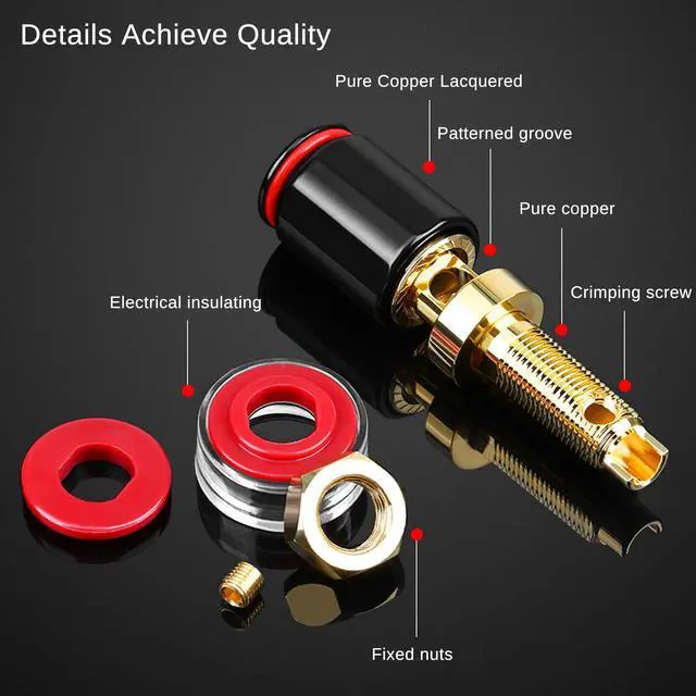 Alt view image 3 of 5 - Dufray HiFi Speaker Binding Post Banana Jack Socket 4MM, 24K Gold Plated Copper Speaker Amplifier Binding Post Terminals (4 Pack, Long)