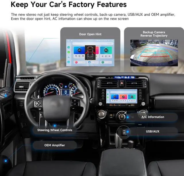 Alt view image 3 of 5 - Dasaita Android 13 Car Stereo for Toyota 4Runner 2010-2023 with Wireless Carplay & Android Auto, 4G LTE, 9" Touch Screen Head Unit, GPS, Radio, HD, Bluetooth 5.0, 5G WiFi, 8G RAM 256G ROM, Black