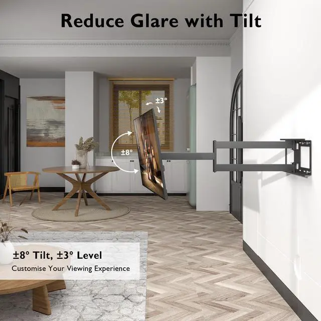 Alt view image 5 of 5 - BONTEC TV Wall Mount with Extra Long Extendable Arm for 32-75 Inch TVs, Holds Up to 132lbs, Full Motion Dual Arm TV Bracket with Tilt, Swivel, Level Adjustment, Max VESA 600x400mm, Wide Compatibility
