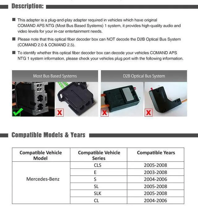 Alt view image 3 of 5 - XTRONS® Optical Fiber Head Unit Replacement Decoder for Mercedes-Benz CL/CLS/E/S/SL/SLK