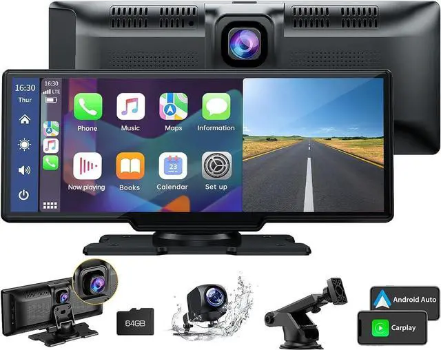 Main image of LAMTTO 9.26" Wireless Carplay and Android Auto with 2.5K Dash Cam, 1080P Backup Camera, Portable Touchscreen GPS Navigation for Car, Car Stereo Receiver with Bluetooth,AirPlay,AUX,FM,Googel,Siri