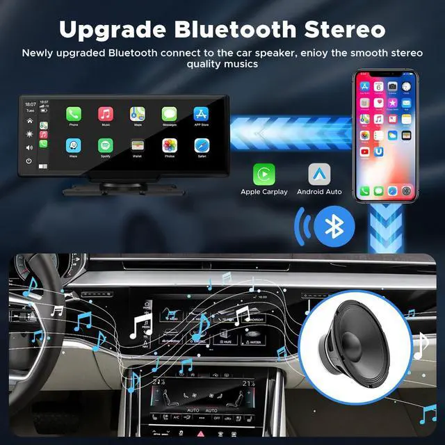Alt view image 4 of 5 - LAMTTO 9.26" Wireless Carplay and Android Auto with 2.5K Dash Cam, 1080P Backup Camera, Portable Touchscreen GPS Navigation for Car, Car Stereo Receiver with Bluetooth,AirPlay,AUX,FM,Googel,Siri