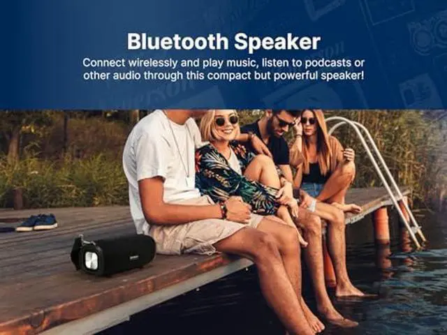 Alt view image 3 of 5 - Emerson EAS-3000 Portable Bluetooth Speaker with Carrying Strap, Built-in Rechargeable Battery, 3.5mm AUX Input, USB Charging, and Dual Speakers  Ideal for Home, Travel, On-The-Go Entertainment