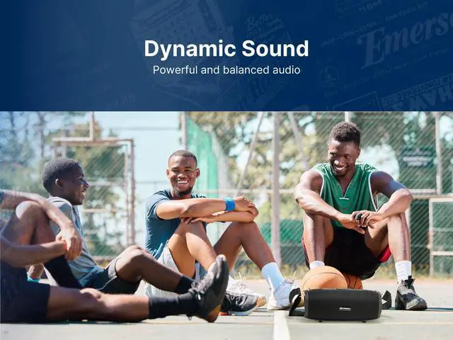 Alt view image 5 of 5 - Emerson EAS-3000 Portable Bluetooth Speaker with Carrying Strap, Built-in Rechargeable Battery, 3.5mm AUX Input, USB Charging, and Dual Speakers  Ideal for Home, Travel, On-The-Go Entertainment