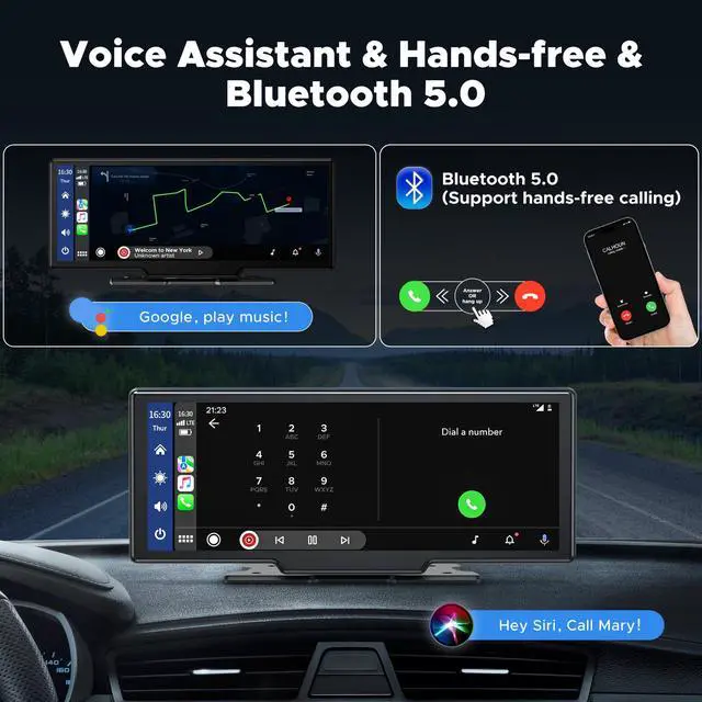 Alt view image 5 of 5 - LAMTTO 9.26" Wireless Carplay and Android Auto with 2.5K Dash Cam, 1080P Backup Camera, Portable Touchscreen GPS Navigation for Car, Car Stereo Receiver with Bluetooth,AirPlay,AUX,FM,Googel,Siri