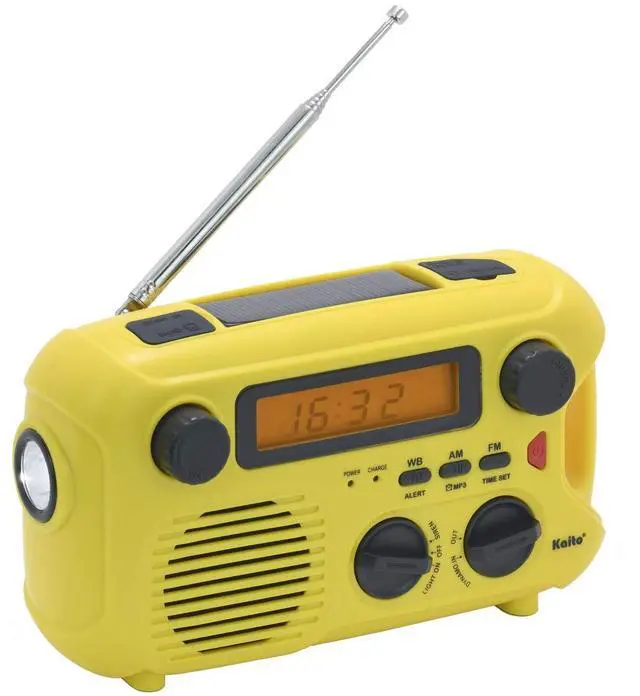 Alt view image 3 of 5 - Kaito Emergency Radio KA580 Digital Solar Dynamo Crank Wind Up AM/FM & NOAA Weather Radio Receiver with Real-time Alert, MP3 Player & Phone Charger (Yellow)