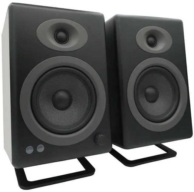 Alt view image 4 of 5 - Audioengine DS2M Metal Speaker Stands Pair - Tilted Steel Bookshelf Speaker Stands for PC, Gaming, and Studio Use - Black